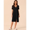 cheibear Women's Ruffled V-Neck Short Sleeve Pullover Pajama Midi Nightgown - 2 of 4