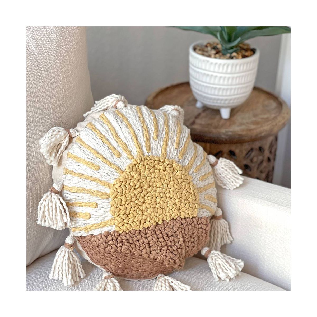 Crane Baby Embroidered Round Throw Pillow - Sunshine - thumbnail 2