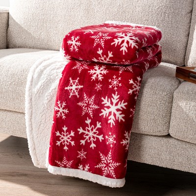 Red Snowflake Reversible Fleece Sherpa Christmas Blanket