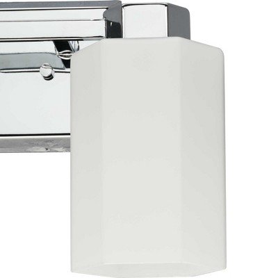 Progress Lighting Estrada 2-Light Vanity Light, Polished Chrome, Opal Glass. Timeless hexagonal motif for modern bathrooms.