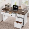54" Fluted Modern Desk With Charging Station & File Cabinet,Office Desk w/Built-in Drawers- Storage Office Desk for Study, Living Room & Bedroom - 3 of 4