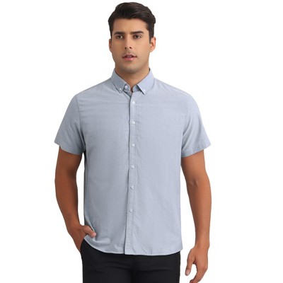 INSPIRE CHIC Men's Solid Short Sleeve Cotton Regular Fit Button Down Business Oxford Shirt
