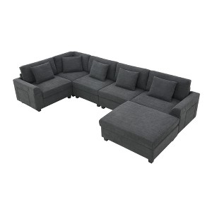 NicBex Modern 128" Chenille Sectional Sofa Modular U Shape Sofa Couch with Ottoman and Cup Holders for Living Room Apartment - 1 of 4