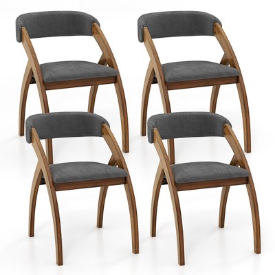 Tangkula Dining Chair Set of 4 w/ Padded Cushion Curved Back Arched Rubber Wood Legs