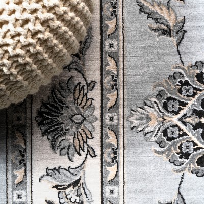 Light Gray and Cream Synthetic Persian Style Area Rug, 4' x 6'