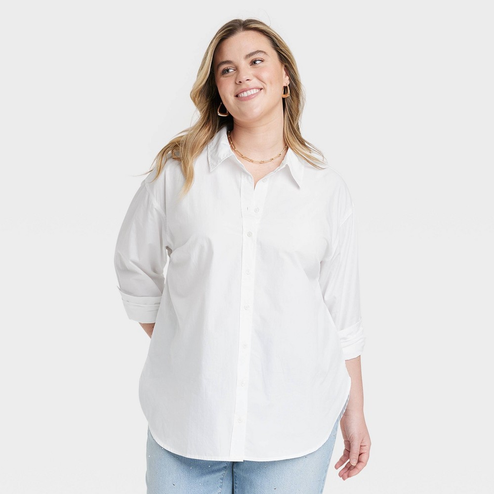 women's oversized long sleeve collared button-down shirt - universal thread™ white xxl: cotton poplin, below hip