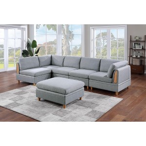 Okak Modern Convertible Sectional Sofa Couch with 2 Corner Wedges, 3 Armless Chairs, 1 Ottomans, Dorris Fabric 6pc Modular Sofa for Living Room, Gray - 1 of 4