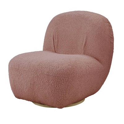 Swivel Luxe Accent Chair in Brown Polyester with Gold Legs