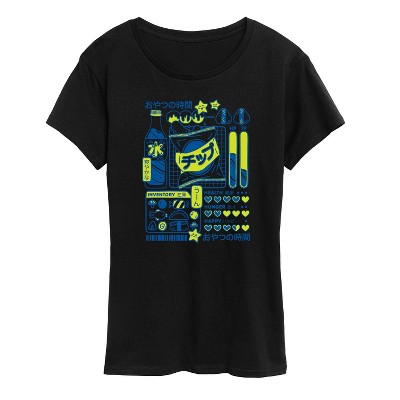 Women's - Instant Message - Snack Time Kawaii Grid Short Sleeve Graphic T-Shirt