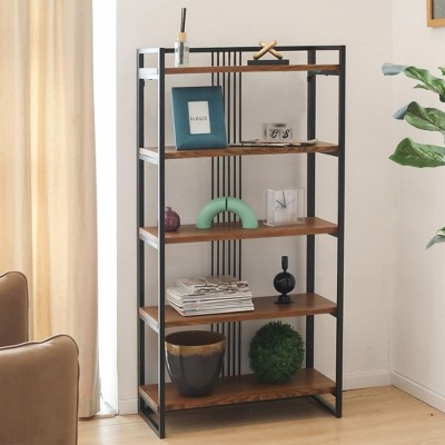 Cheung's Lauxel 5 Tier Metal Framed Wood Shelf