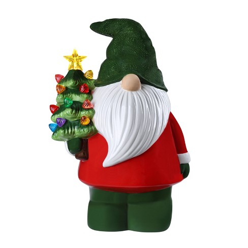 Mr. Christmas 10.75 inch Nostalgic Ceramic Lit Gnome Cookie Jar, Red