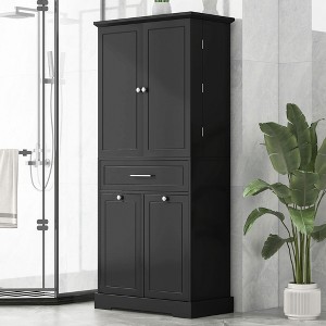CAVINAS Tall&Wide Freestanding Bathroom Storage Cabinet,Versatile Storage Cabinet with 11 Adjustable Shelves,1 Drawer&1 Tilt-Out Hamper,Black - 1 of 4