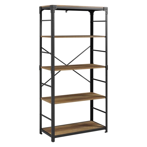 64 Angle Iron 4 Tiered Metal And Wood Bookshelf Rustic Oak