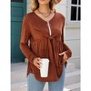Women's V Neck Blouse Half Zip up Casual Tunic Shirts Babydoll Chest Tie Knot Shirts Ruched Flowy Hem Tunic Tops - 4 of 4