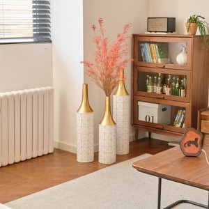 Aukfa Set of 3 White Glazed Metal Floor Vases  – 24", 28.7", and 33.5" Heights - 1 of 4