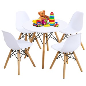Tangkula Children Table & 4 Chairs Set Solid Construction 5 PCS Dining Table Toddler White - 1 of 4