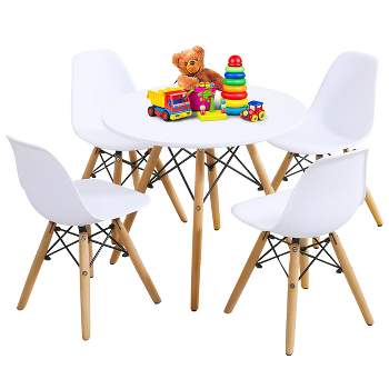 Tangkula Children Table & 4 Chairs Set Solid Construction 5 PCS Dining Table Toddler
