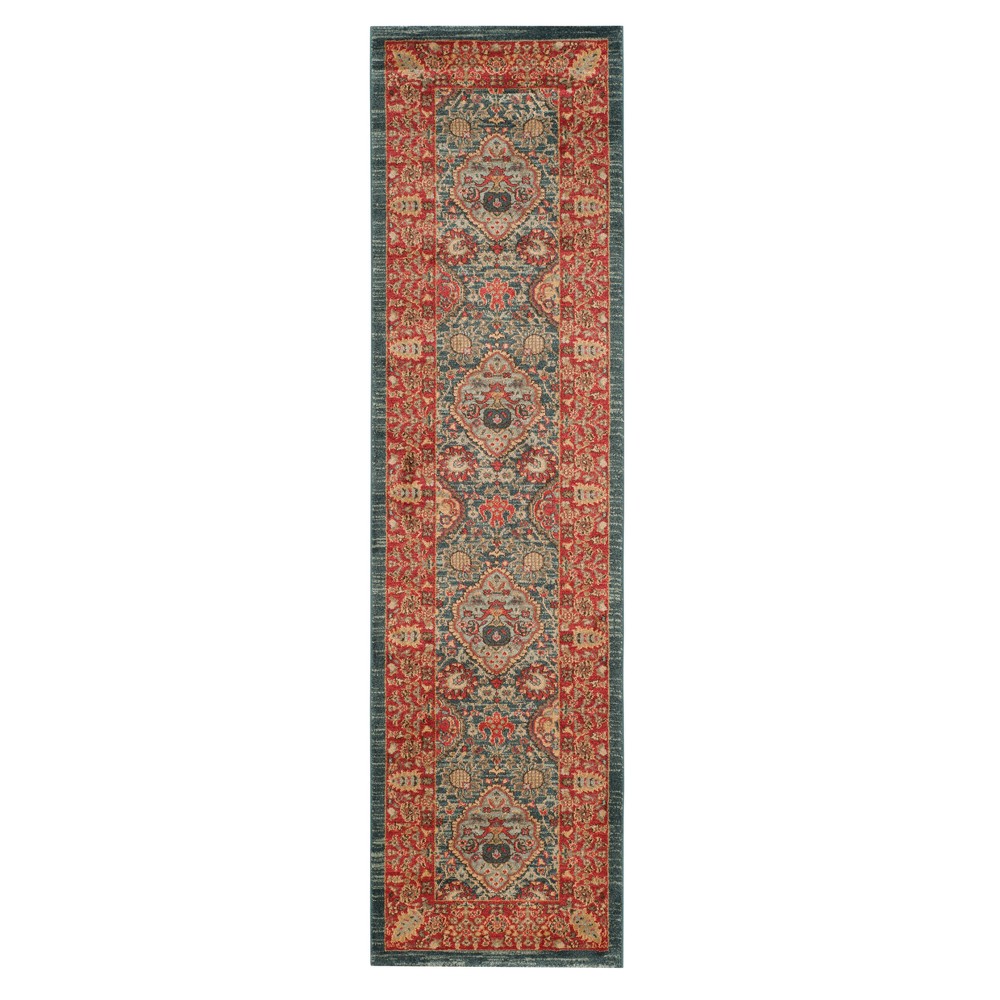 Navy/Red Floral Loomed Runner 2'2inx6' - Safavieh