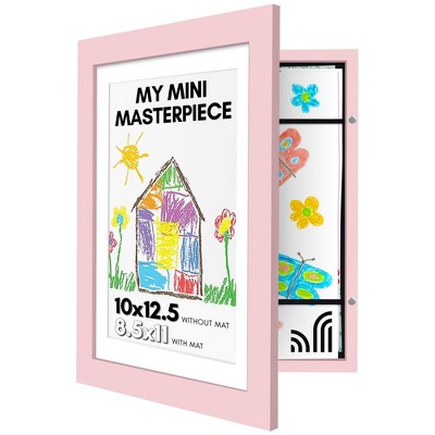 Kids Artwork Frame Changeable (Light Pink) - Holds 100 Art Pieces - 8.5x11 Letter Size with Mat or 10x12.5 Without Mat - My Mini Masterpiece