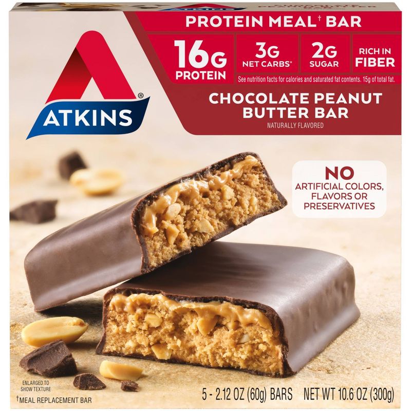 Atkins Chocolate Peanut Butter Meal Nutrition Bars, 1 of 8