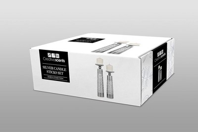 Dublin Silver Textured Pillar Candle Holder Set of 2