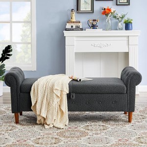 Kumasinova 63 Inch Velvet Storage Ottoman,Rectangular Entryway Bench with Wood Legs for Bedroom and Living Room,End of Bed,Gray - 1 of 4
