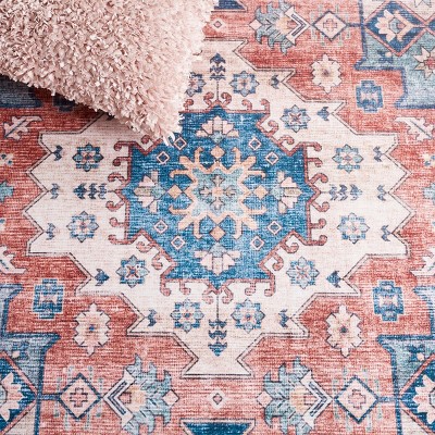 Arizona Blue Rust Washable Synthetic Area Rug 3' x 5'