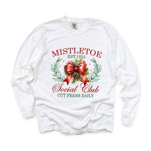 Simply Sage Market Women's Coquette Mistletoe Social Club Long Sleeve Garment Dyed Tee - 1 of 4
