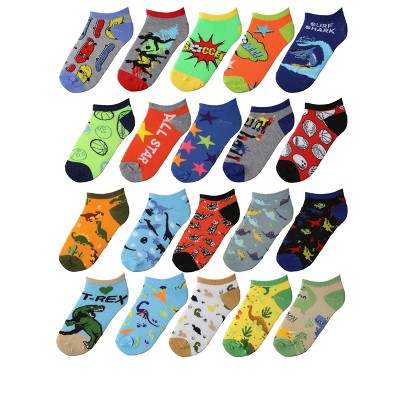 Tipi Toe Kids Boys 20 Pairs Classy Lightweight Novelty Adventute Mix Pattern Low Cut/No Show Socks