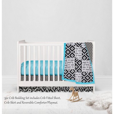 Bacati - Love Aztec Print Black Turquoise 3 pc Crib Bedding Set