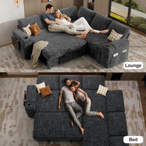 Vipbear 85"Modular Sectional Sleeper Sofa with Pull Out Bed,5Seat L-Shaped Couch with Reclining Backrest|USB|Storage Chaise Armrest,Tool Free Assembly - 1 of 4