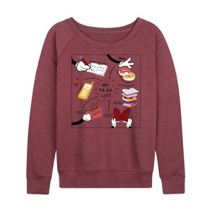 Women's - Disney - Minnie Mom To-Do List Lightweight French Terry Wide Neck Long Sleeve Graphic Shirt - 1 of 4