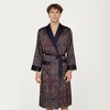 Anna-Kaci Men's Paisley Print Satin Robe with Contrast Trim Shawl Collar and Waist Tie - 3 of 4