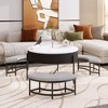 Modern 31.5" Round Lift-Top Coffee Table with Storage & 3 Ottomans, White & Natural, MDF Living Room Set - 2 of 4