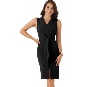 INSPIRE CHIC Women's Sleeveless Tie Waist Slit Hem Bodycon Work Business Outfits Summer Midi Dresses - 1 of 4