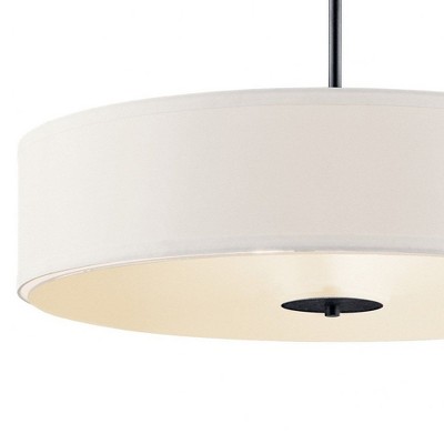 Elegant Satin Black 24" Transitional Drum Pendant with White Shade