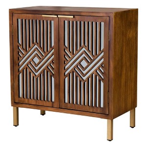 COZAYH Modern 2 Door Accent Cabinet with Mirror Fronts, Storage Sideboard for Entryway or Living Room, 27 Inch Wood Finish with Metal Legs - 1 of 4