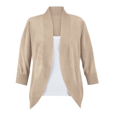 Collections Etc Open-Front Curved Hem 3/4 Sleeve Cardigan
