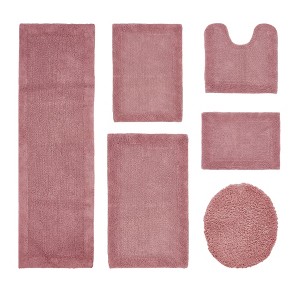 Edge Bath Rug 100% Premium Cotton Ultra-Soft Water Absorbent Tufted Solid Reversible 6 Piece Bathroom Rug Set for Machine Washable Bathmat - 1 of 4