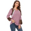 Coolmee Long Sleeve Shirts for Women Color Block Leopard Print Raglan Tops Casual Crewneck Basic Tees Fashion Fall Clothes - 2 of 4