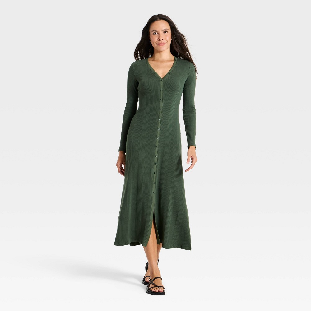 Women's Long Sleeve Knit Maxi A-Line Dress - Universal Thread™ Green L