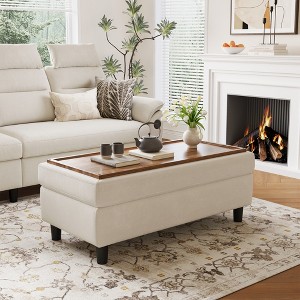 46" Storage Ottoman Bench, Linen Coffee Table for Living Room or Entryway - 1 of 4