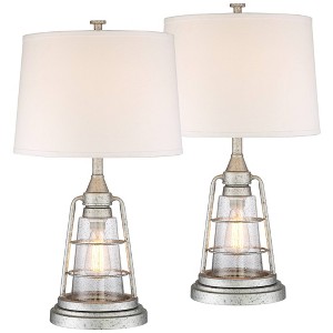 Franklin Iron Works Fisher 28 3/4" Tall Lantern Industrial End Table Lamps Set of 2 Night Light Silver Galvanized Finish Metal Living Room Bedroom - 1 of 4