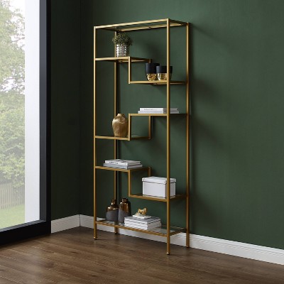 Sloane Gold Steel Geometric Etagere with Glass Shelves