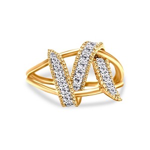 14K Yellow Gold Plated Silver 1/4 Cttw Diamond Interlocking Bypass Ring - 1 of 4