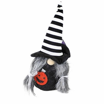 Ganz 13.0 Inch Halloween Plush Gnome Stripe Hat Gray Hair Gnome Figurines