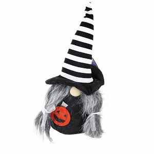 Ganz 13.0 Inch Halloween Plush Gnome Stripe Hat Gray Hair Gnome Figurines - 1 of 3