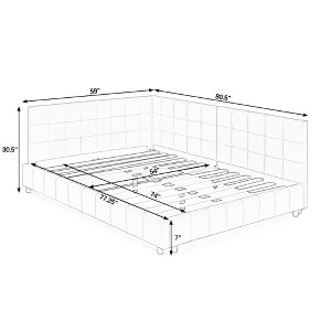 Gulches Full Size Mid-Century Tufted Daybed - Velvet Dark Blue Upholstered Sofa Bed with Backrest/Armrest, Sturdy Eucalyptus Wood Frame - 1 of 4