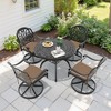 5-Piece Round Cast Aluminum Patio Set with Swivel Chairs,Blue Cushions,and Umbrella Hole - 4 of 4