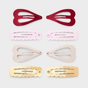 Girls' Mixed Heart Snap Hair Clip Set 8pc Burgundy/Pink - art